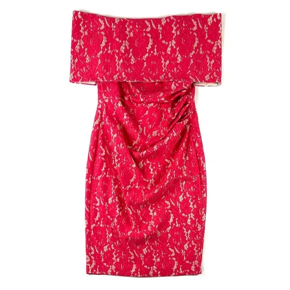 Vince Camuto Off The Shoulder Fuchsia Lace Sheath Dress Vince Camuto Off The Shoulder Fuchsia Lace Sheath Dress